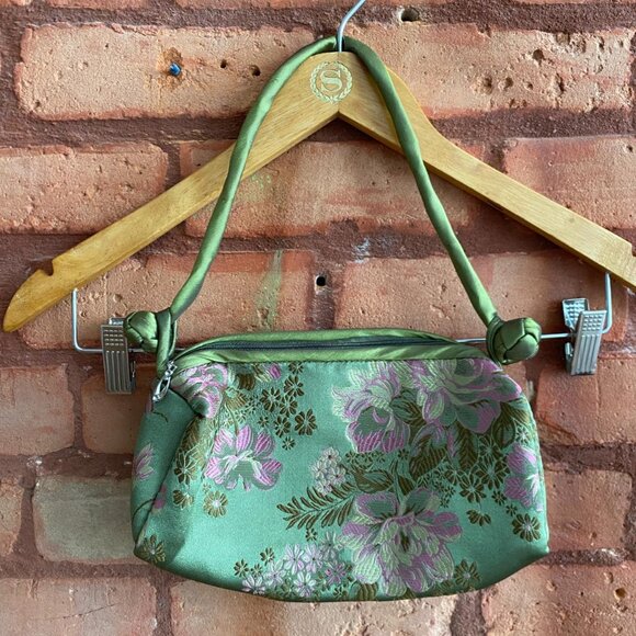 Y2K Floral Satin Shoulder Bag Pink Green Cottagecore Mini Purse - Picture 6 of 7